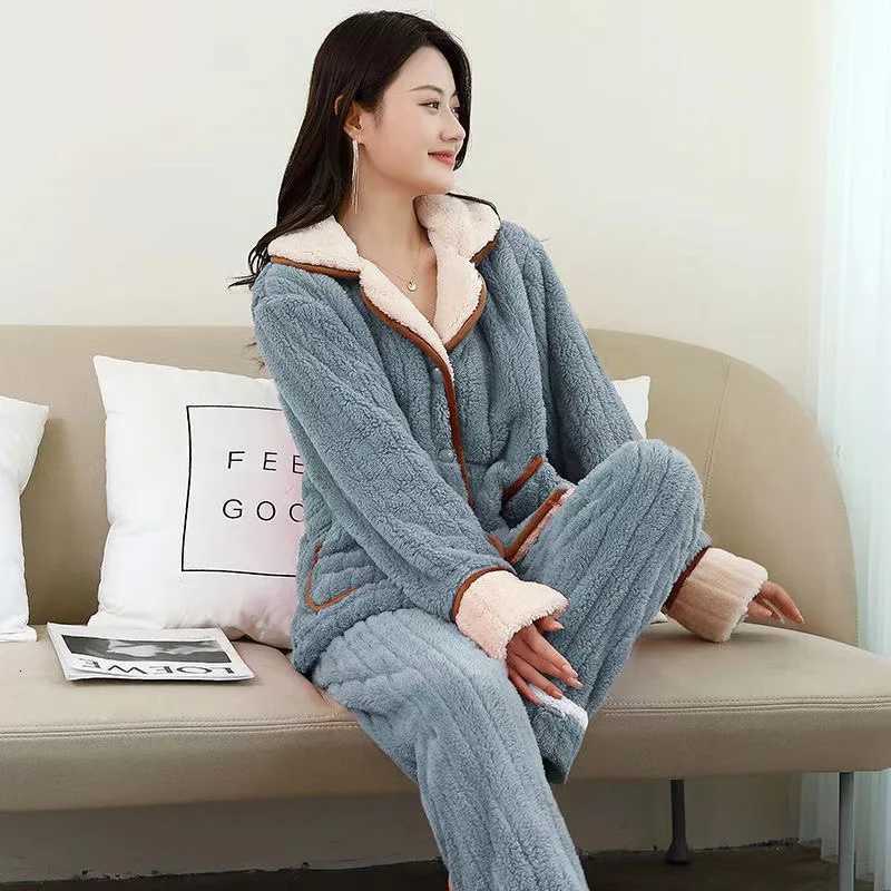 Pyjamas Winter Coral Velvet Thickened and Fleece Long Sleeve Trousers Flannel Twopiece Set Cosy Thermal Pajamas Both Men Women Y251013