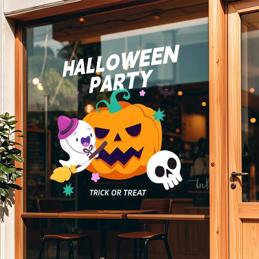 2 Sheets of 45Cm40Cm Halloween Window Stickers Pumpkin Ghost Glass Stickers Holiday Party Atmosphere Decoration Layout Electrostatic Window Flower Doo