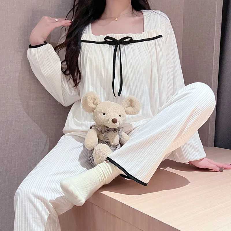 New 2Piece Set Of Ladies Pajamas Homewear Spring And Autumn Milk Silk LongSleeved Trousers Pajamas Womens Casual HomewearT251014
