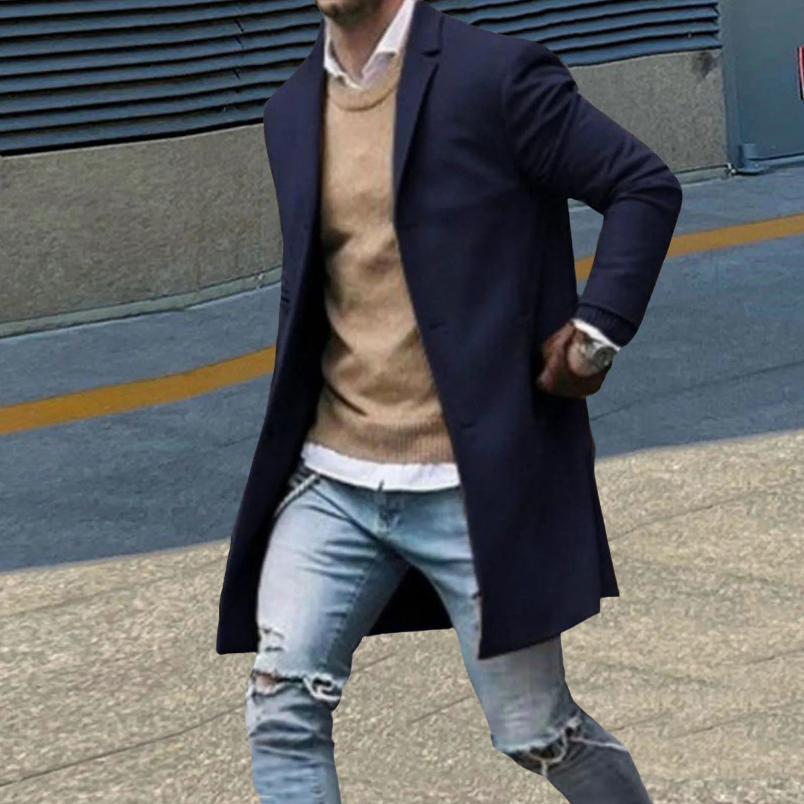 Durable Coat Winter Men Long Sleeve Trench Coat Overcoat Skinfriendly Men Coat for Work 251008