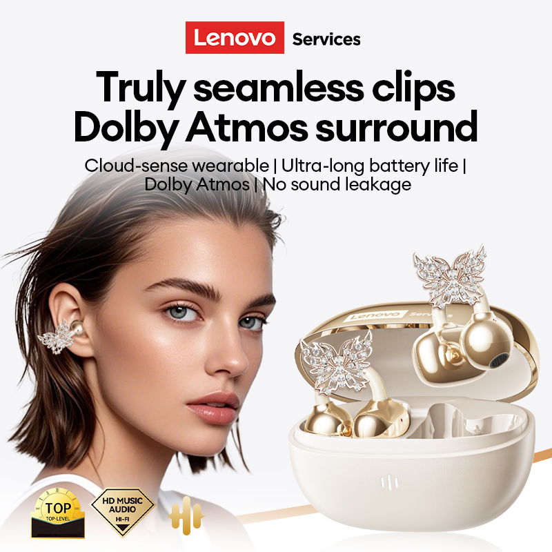 LenovoServices Butterfly Earring Bluetooth 6.0 Clip-On Earphones High-Fidelity Low-Latency RS103 Open Wireless Gaming Headset Ergonomic Design Ear hook Earbuds