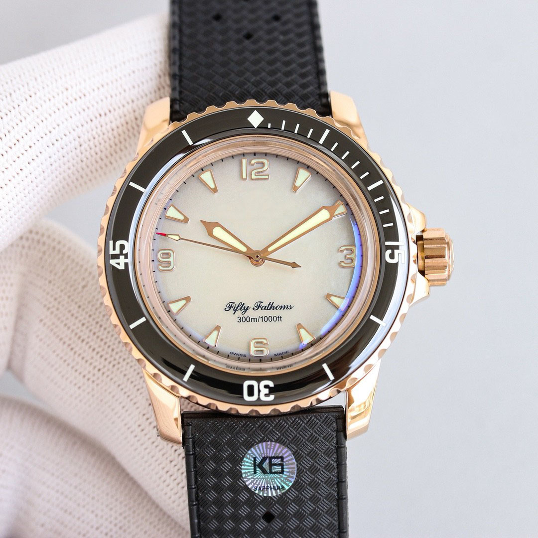 Fifty Fathoms 5007 Luxury Mens watch Rose Gold Designer Watches Cal.1315 Automatic Mechanical 28800 vph Super luminous Waterproof Wristwatch Sapphire Crystal