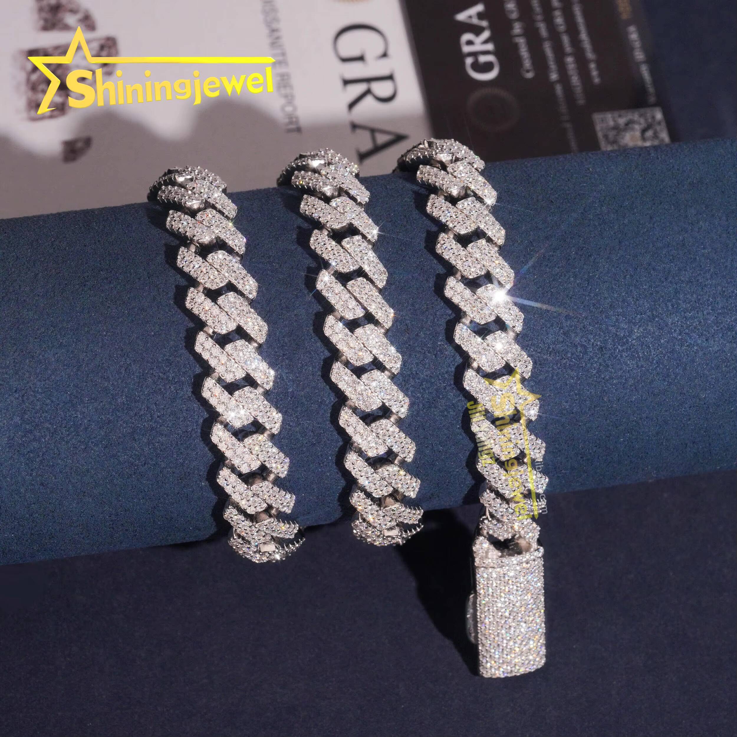 PROMOTION 13mm VVS D Color Moissanite Cuban Chain Cheap 925 Sterling Silver Gold Plated Hip Hop Cuban Link Chain