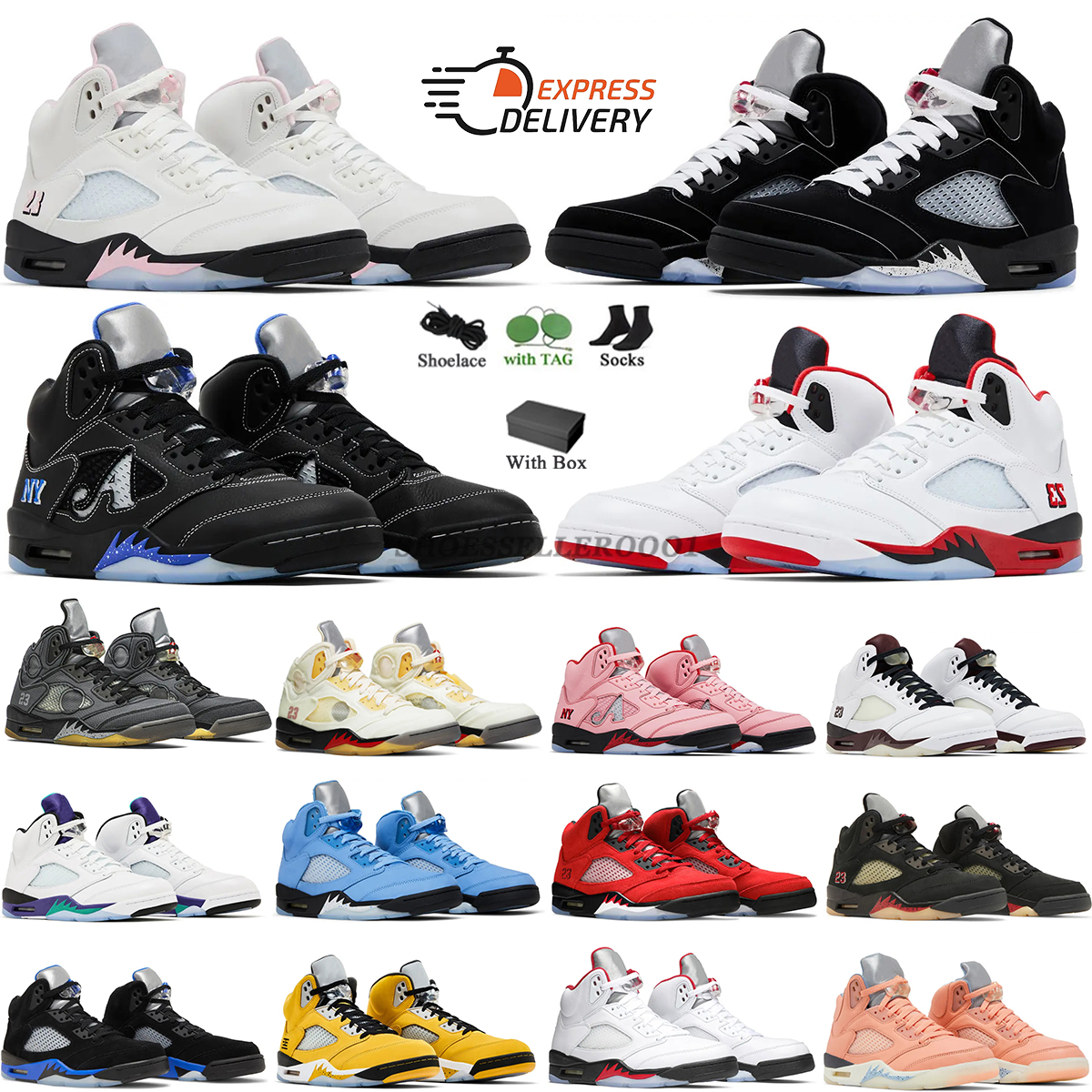 Whit Box Basketball Shoes 5s 5 Sneakers For Men Black Metallic Reimagined Medium Soft Pink Muslin Fire Red Racer Blue Unc Aqua Sports Trainers