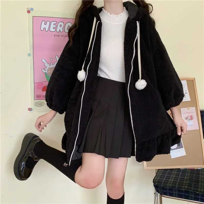 Japanese Style Soft Girl Rabbit Ear Hoodie Womens Autumn Winter Thickened Lamb Velvet et Long Sleeve Casual Streetwear Y251013