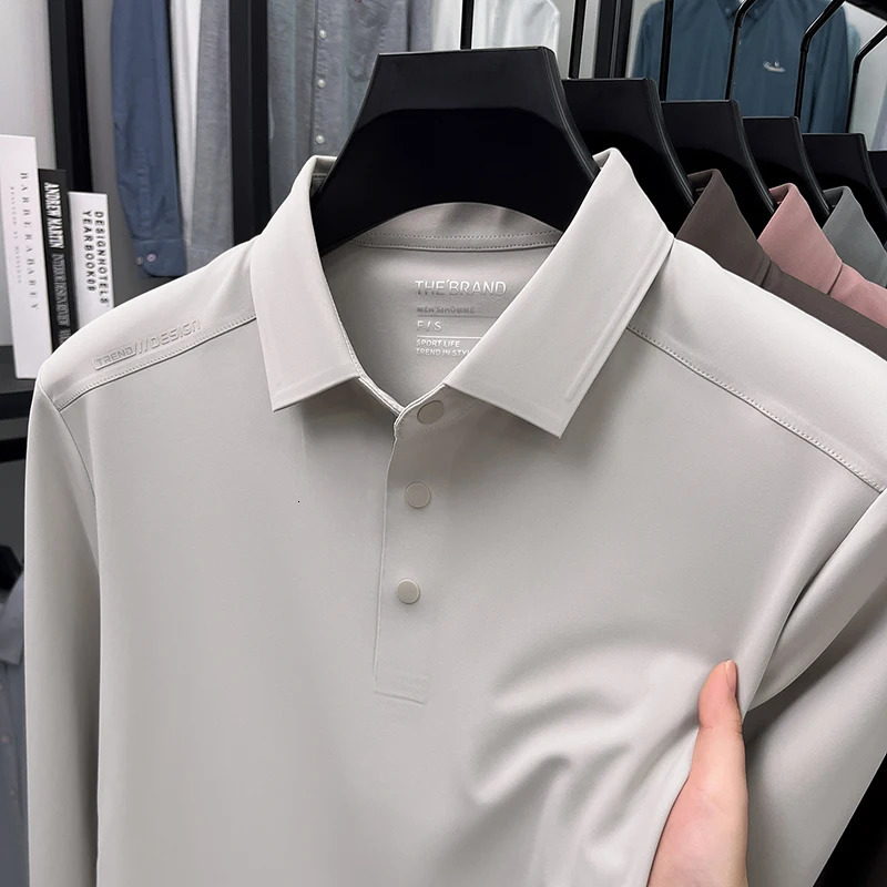 Mens long sleeved Tshirt for spring and autumn 2025 item flip collar casual business polo shirt mens top 251011