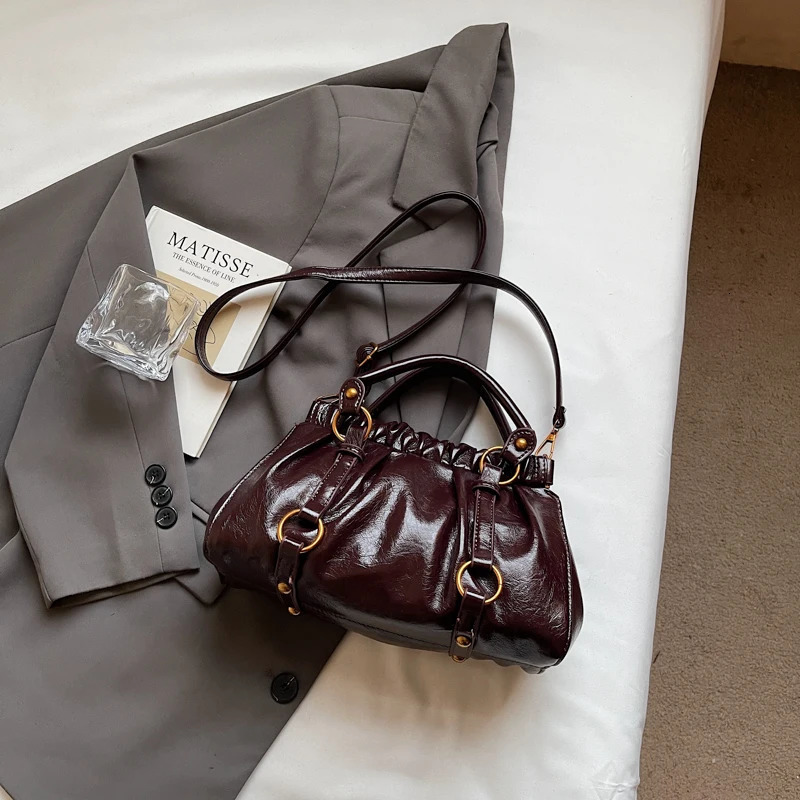 JY1512 Retro Pleated Hand-Held Dumpling Bag for Women Autumn and Winter Style High-End Single Shoulder Crossbody Bag 251110