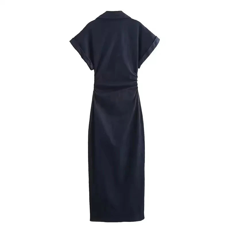 Denim Dress Spring Summer Casual Long Dresses For Women 2025 Fashion Ruched Short Sleeve Streetwear Midi 251009