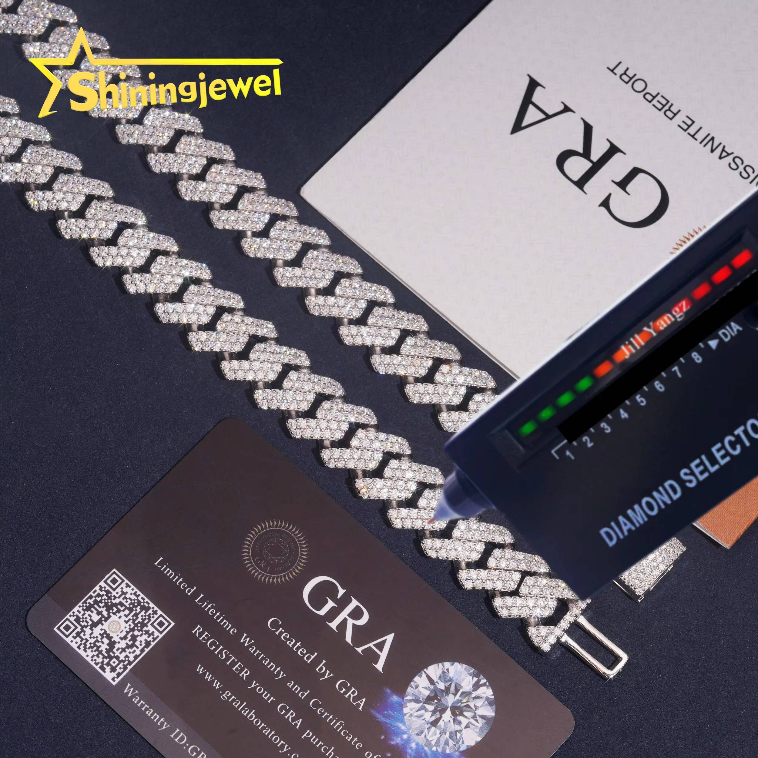 PROMOTION 14mm 2 Row Moissanite Cuban Chain Cheap 925 Sterling Silver Gold Plated Hip Hop Cuban Link Chain