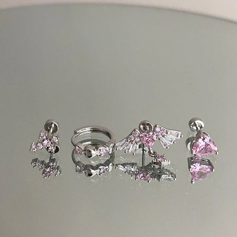 1 Pcs Pink Love Heart Wings Star Pendant Ear Bone Nail 316L Stainless Steel Piercing Earring Y2K Punk Jewelry Women Accessories 251014