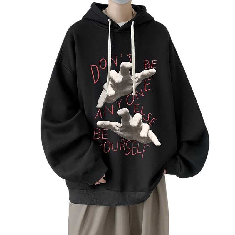 Funny Mens Oversized Hoodie Black 8XL Hoodies with Hat Oversize for Men Palm Print Man Casual Wear Hoody Male Sweatshirt J251014