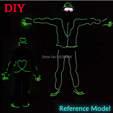 12 Design Flexible EL Wire Glowing Costume Dance DJ Neon Led Luminous Clothing Light Up Costume For Stage Show