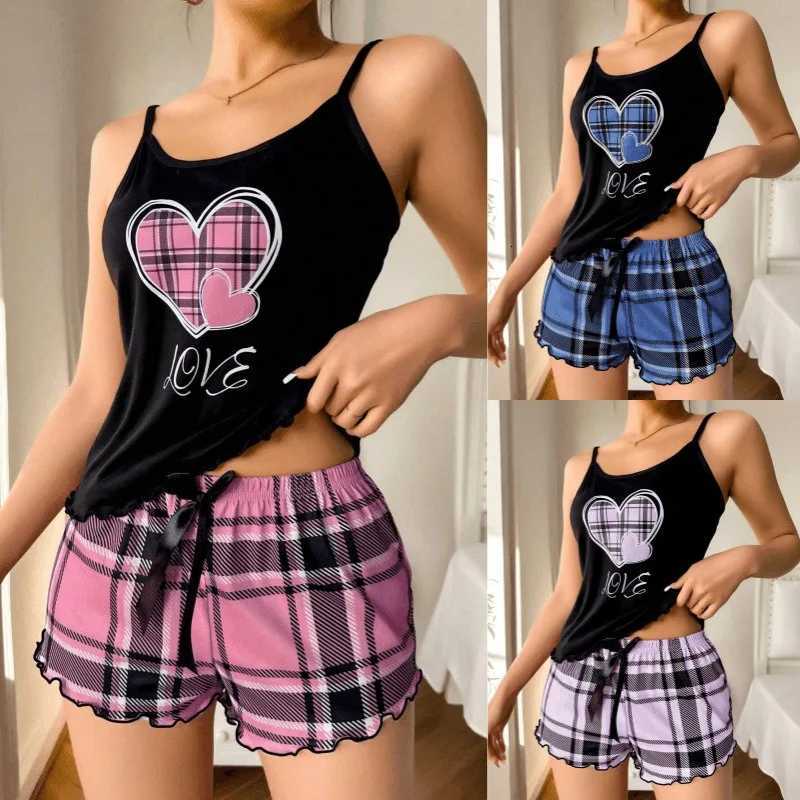 Women Sexy Suspender Shorts Thin Pajamas Letter Print Plaid Shorts Large Pajamas Romantic Home Wear Sexy Nightwear Short PajamaT251014