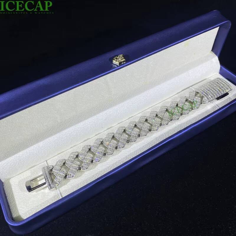 Custom VVS Moissanite Diamond Cuban Link Bracelet 925 Silver White Gold Plated Fine Jewelry Charm Bracelet for Women