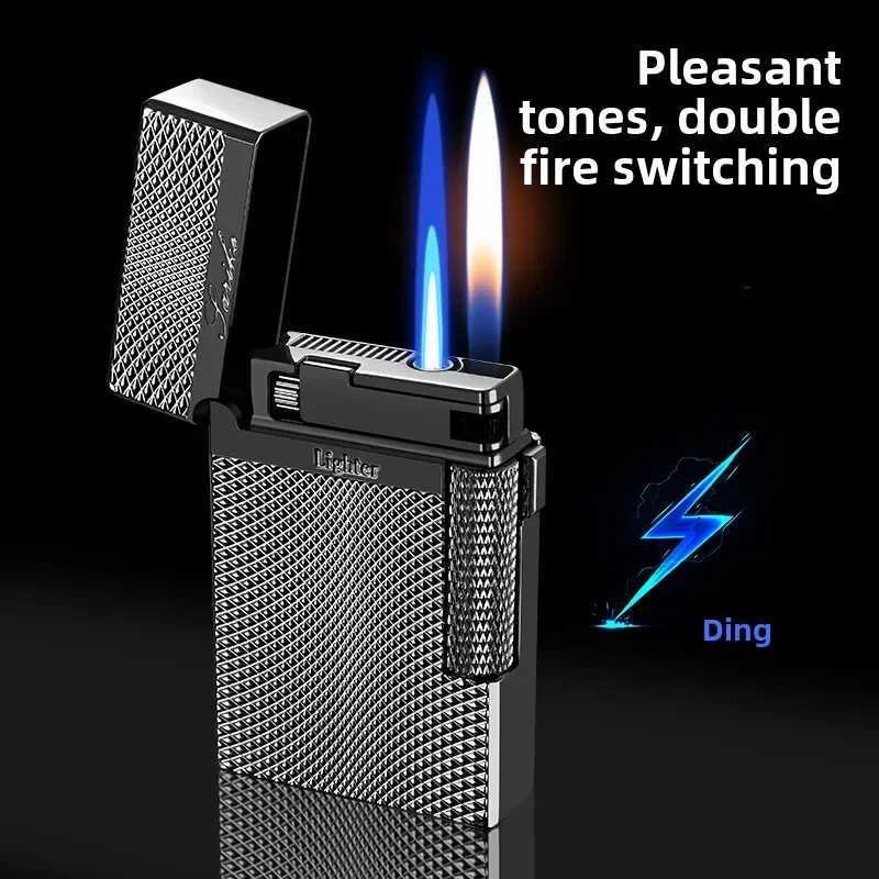 Highend Crisp and Loud Doubleflame Windproof Lighter Sideslip Grinding Wheel Doubleflame Gas Cigarette Lighter Gift D251013