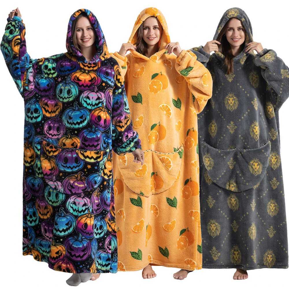 Men Plus Size Hoodies Sweatshirts Warm Fall Winter Clothes Halloween Extra Long Oversized Blanket Hoodie Blue Yellow Gray Tops Y251013