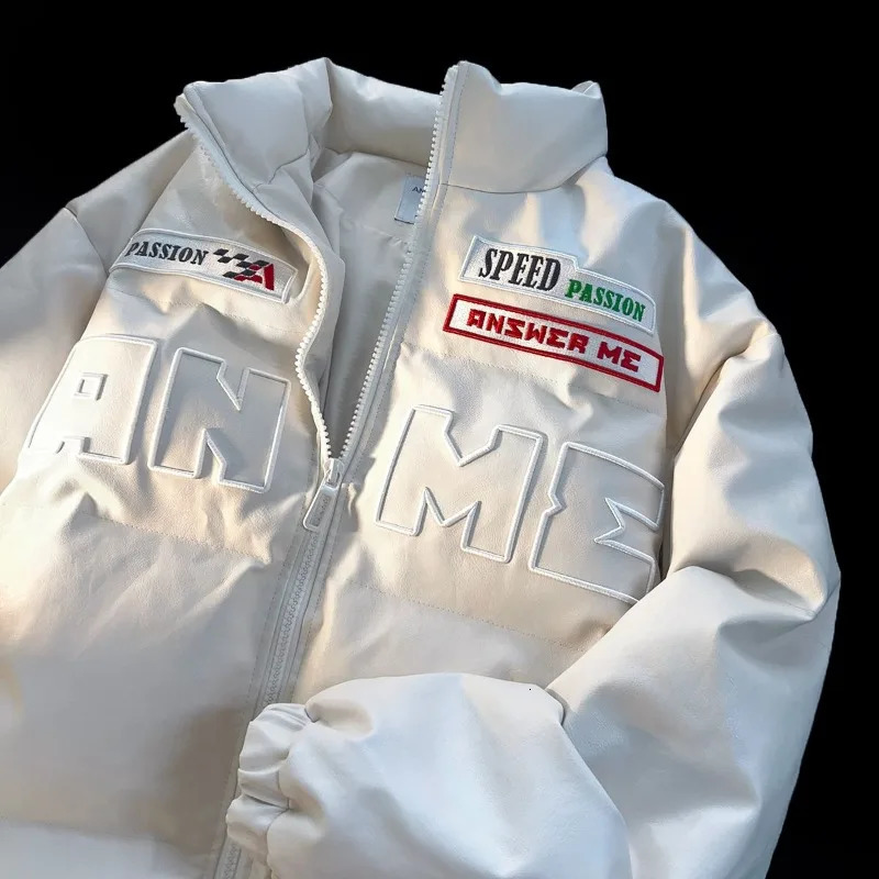 American Embroidered PU Leather Bread Clothes Y2K Street Fashion Casual Couple Cotton Coat Warm Coat For Men And Women Top 251011