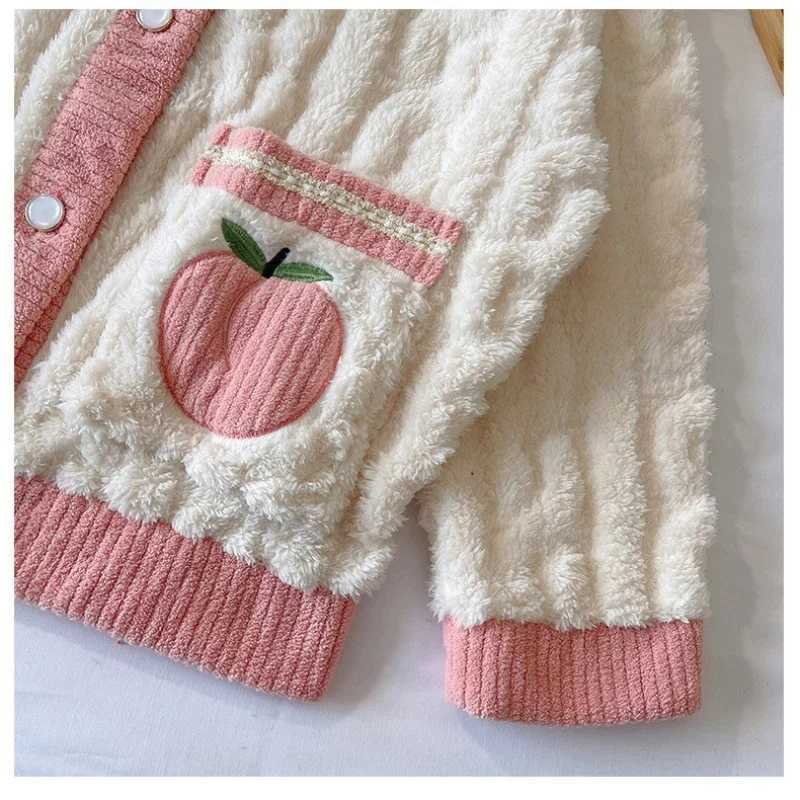 Thickened Warm Pink Peach Coral Velvet Pajamas 2PCS Set Winter Ladies Cardigan Nightwear Homewear Sweet Sleepwear LoungewearT251014