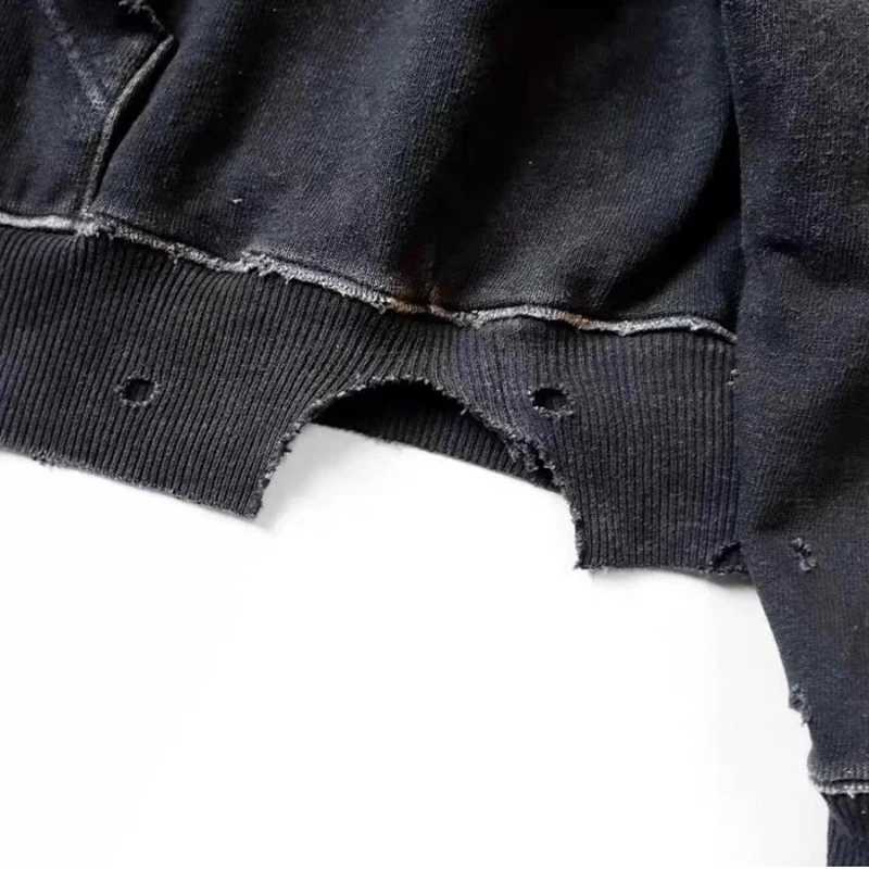 Men Wax Dyed Washed Distressed Hoodies Jacket Loose Hooded Sweatshirt Coat J251203