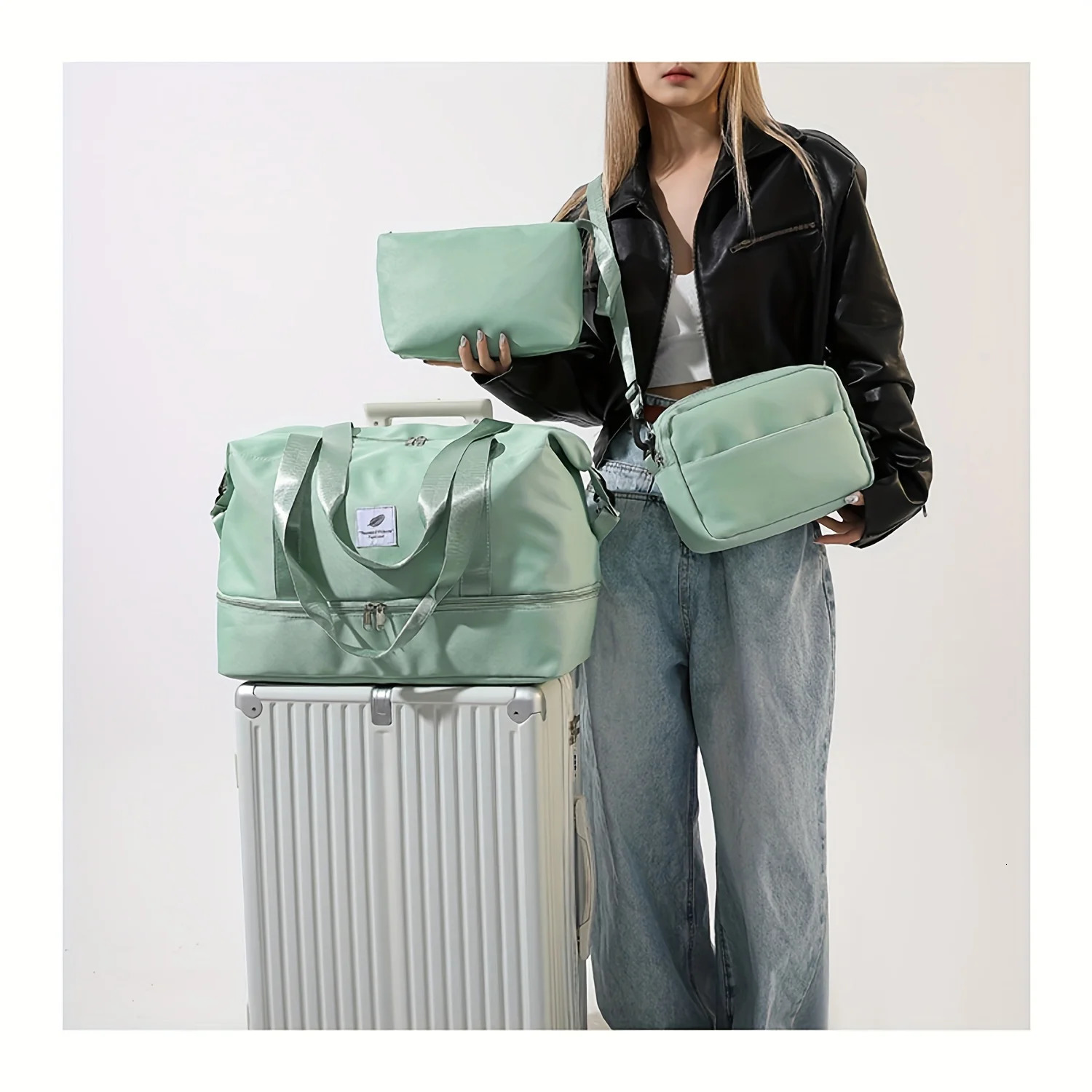 3PCS nylon travel bag set largecapacity fashionable luggage bag sports and fitness bag crossbody bag suitable for daily use 251009