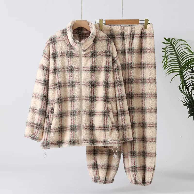 Winter warm womens pajamas flannel thick zipper cardigan can wear doublesided velvet home clothes twopiece set Y251013