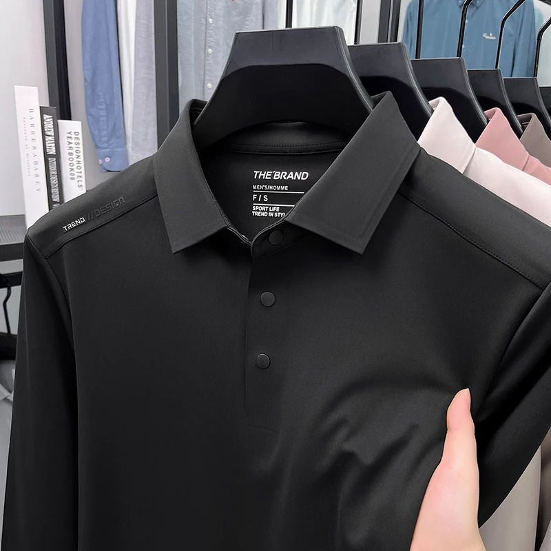 Mens long sleeved Tshirt for spring and autumn 2025 item flip collar casual business polo shirt mens top 251011