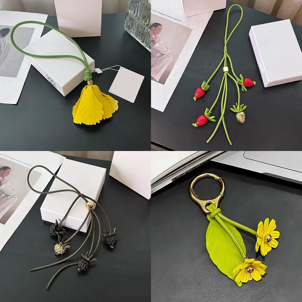 Cowhide Decorative Pendant Creative Bag Accessories Handwoven Genuine Leather Dragon Fruit Pendant Bag Simulated Bag Charms 251011