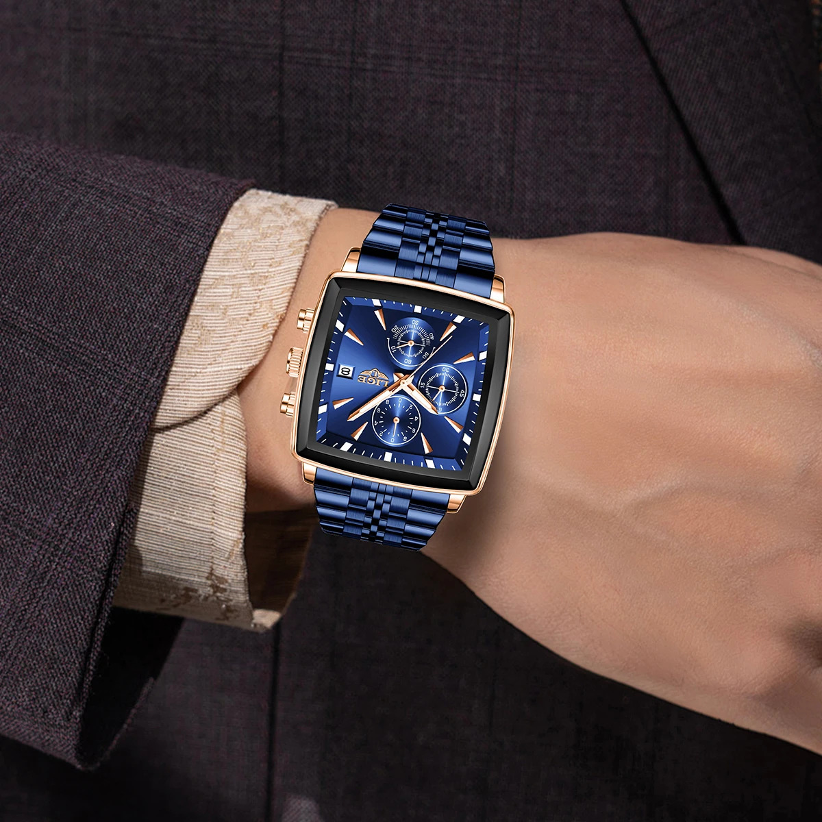 LIGE Top Mens Watches Fashion Military Square Chronograph Quartz Wristwatches For Men Sports Waterproof Watch Men 251011