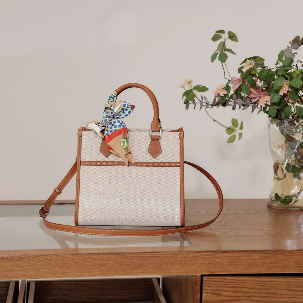 Luxury bag Women s New Cotton Linen Canvas and Cowhide Tote Bag Fashion Color Block Large Capacity Handbag