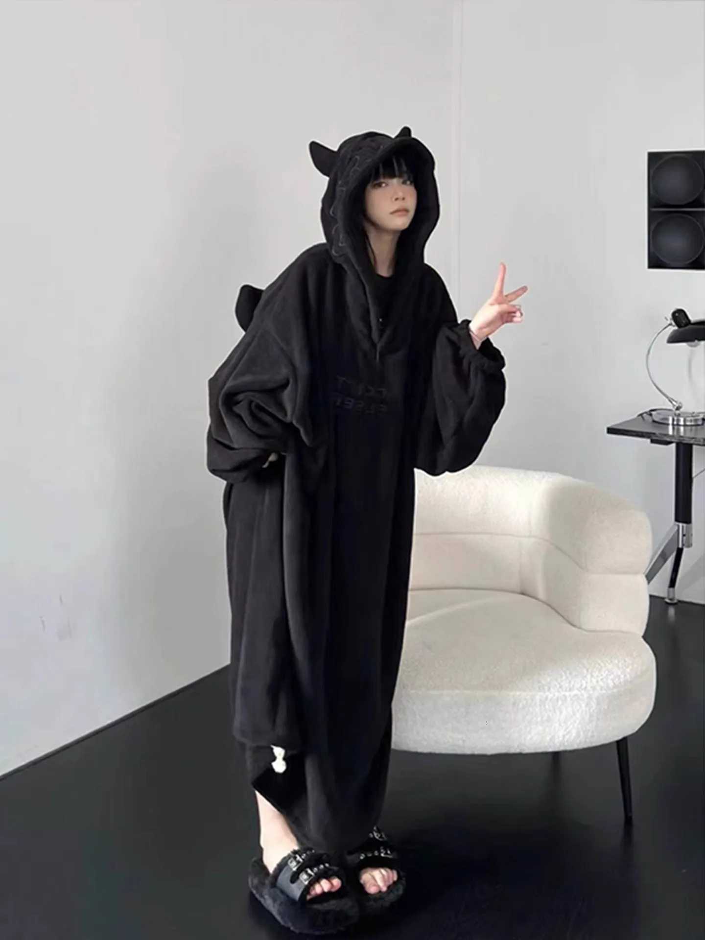 Thickened padded pajamas Solid color Homewear Loose oversized hooded Dresses Imp couple robe Fall and winter onepiece Sleepwear Y251013