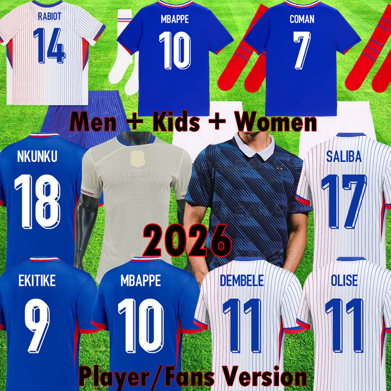 2026 MBAPPE Soccer Jerseys maillot French OLISE CAMAVINGA Fran ce Football shirts EKITIKE DEMBELE maillot foot HERNANDEZ FR kits NKUNKU shirt hommes enfants 3XL 4XL