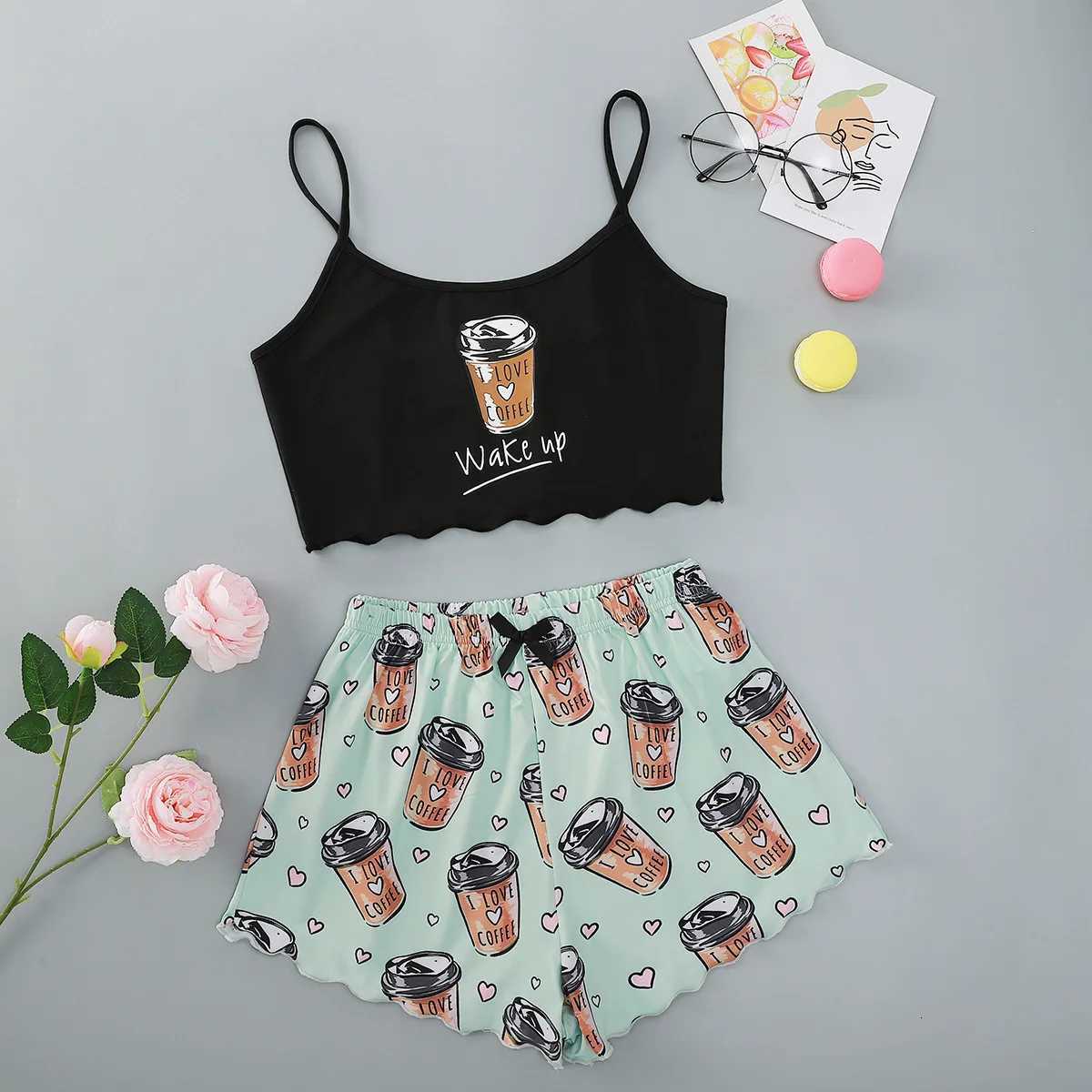 Womens Sleepwear Cute Cartoon Print Short Set Pajamas for Women Pajama Set Sweet Short Sleeve VNeck Shorts Summer PijamaT251014