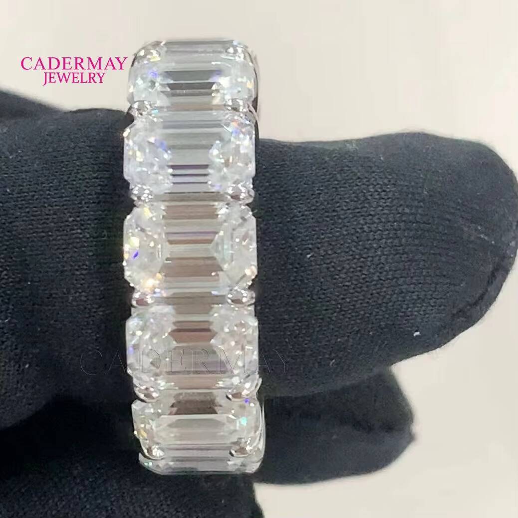 Cadermay D VVS 1CT 10CT Moissanite Diamond Eternity Ring Band S925 Emerald Cut Gemstone Engagement Wedding Ring