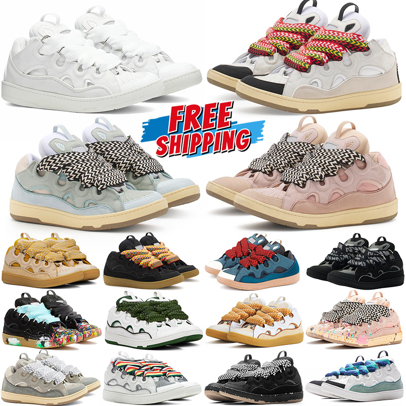 Free Shipping Designer lanvian Curb Sneakers Casual Dress Shoes Mens Womens Leather Blue Pink White Platform Lace Up Curbs Men Women outdoor Trainers