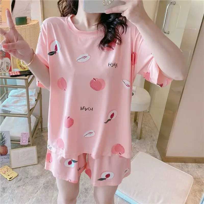 2025 Summer Womens Pajamas Set Panda Print Short Sleeve TShirtShorts 2 Pieces Suit Sleepwear Soft Casual Homewear Cute PijimaT251014