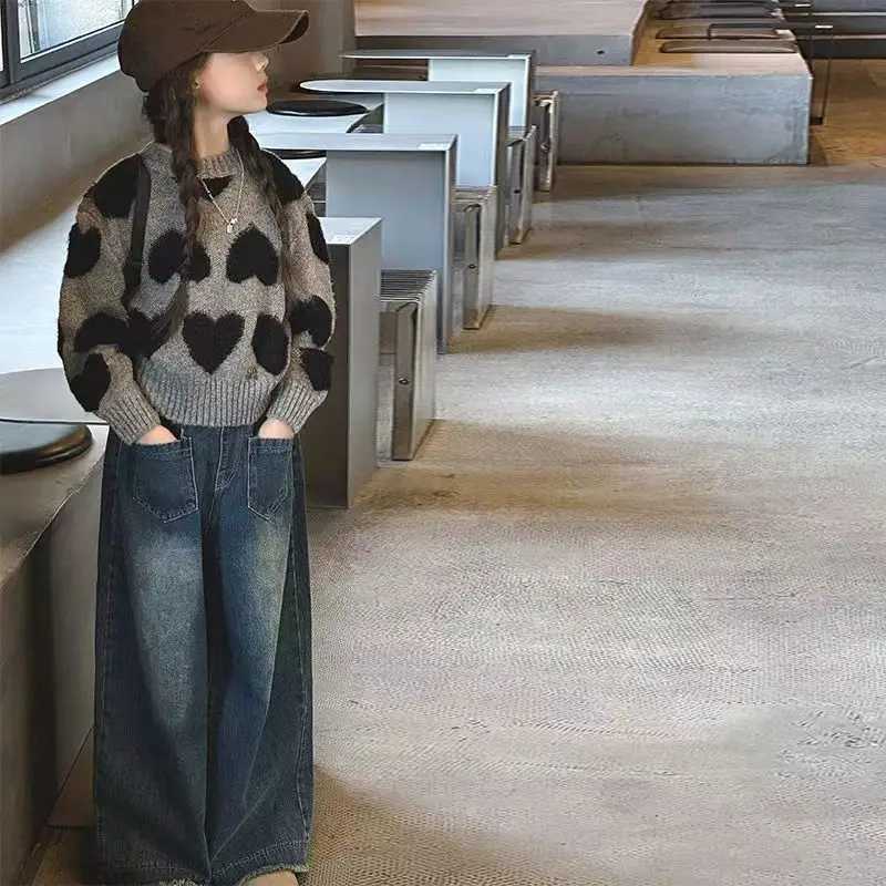 s Autumn Winter 2025 Korean Style Heart Print Knit Sweater s Pullover Trendy W251014