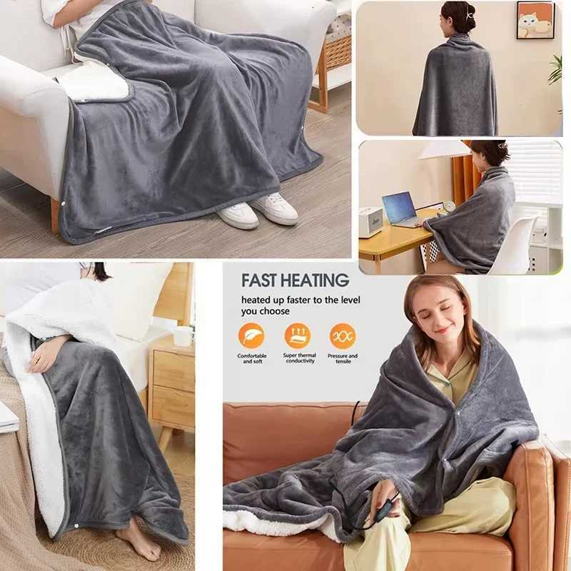Winter USB Electric Heated Blanket Heating Levels Fleece Heated Blanket Portable Flannel Blanket Quickly Heated Cape Pad Warmth Y251014