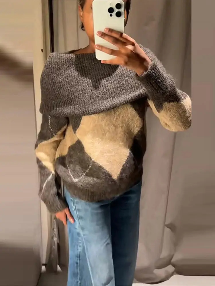 Fluffy Fuzzy Knit Mock Neck Sweater Drop Shoulder Long Sleeve Soft 2025 Autumn Classic Cozy Women Jumper Causal Vintage Lady Top 251010