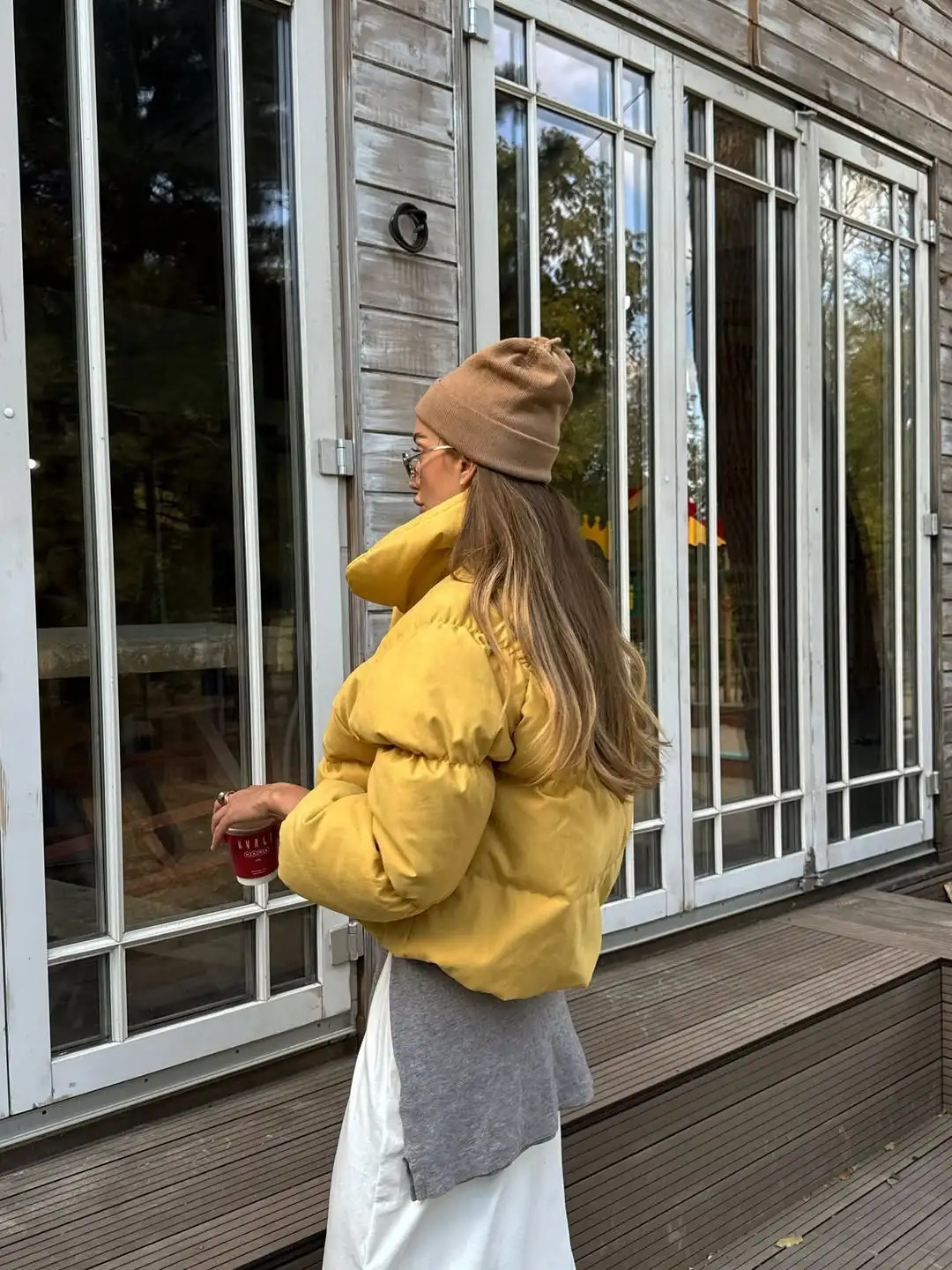 Womens Warm Winter Cotton Jacket Yellow Padded Coat Casual Loose Office Commute Lady Lapel Neck Full Sleeve Short Outwear 251011