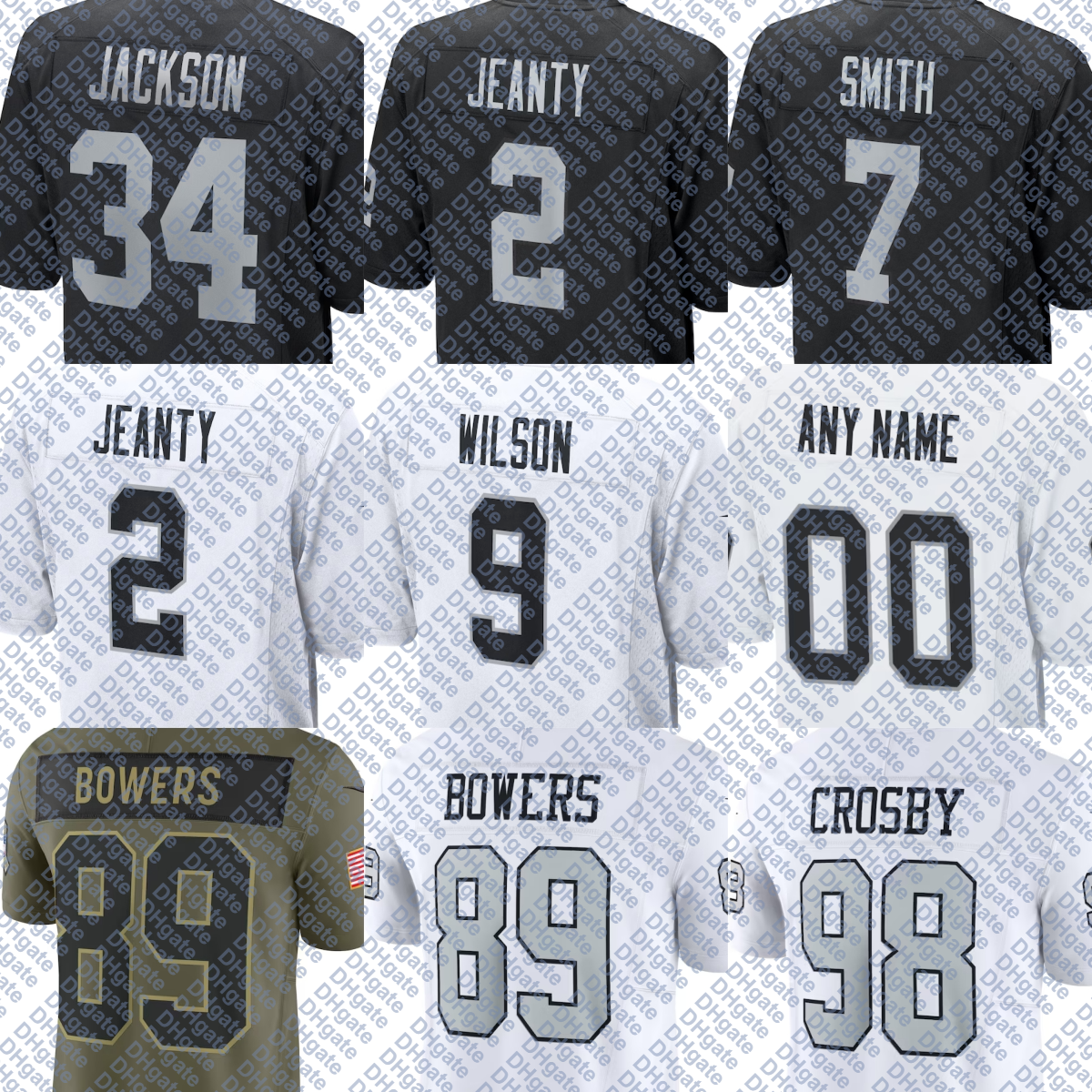 Bo Jackson Raider Jersey Football Geno Smith Ashton Jeanty Jakobi Meyers Tre Tucker Brock Bowers Maxx Crosby Devin White Jeremy Chinn Raheem Mostert Dont'e Thornton