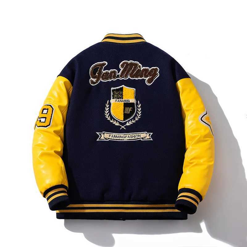 Winter Loose bomber jacket Men Woolen Retro Cotton Liner parkas couple streetwear PU leather sleeves baseball jacket chaquetas J251103