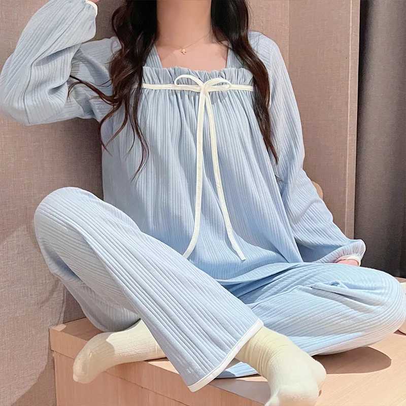 New 2Piece Set Of Ladies Pajamas Homewear Spring And Autumn Milk Silk LongSleeved Trousers Pajamas Womens Casual HomewearT251014