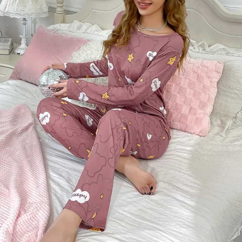 Women Pajamas Set Long Sleeve Top And Pants Sleepwear 2 Piece Set For Women Autumn Casual Loose Elastic Homewear SweetT251014
