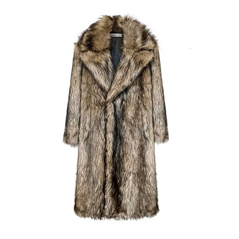 Mens fur coat Wolf fur fox fur lapel long overcoat winter windproof and warm windbreaker large size W251014
