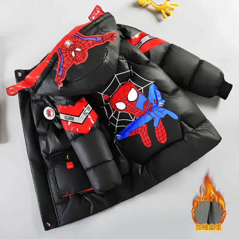 Disney Spiderman Down Jacket 2025 Winter Baby Boy Costume Kids Warm Thicken CottonPadded Hooded Coat Parka Children Clothing Outerwear H251014
