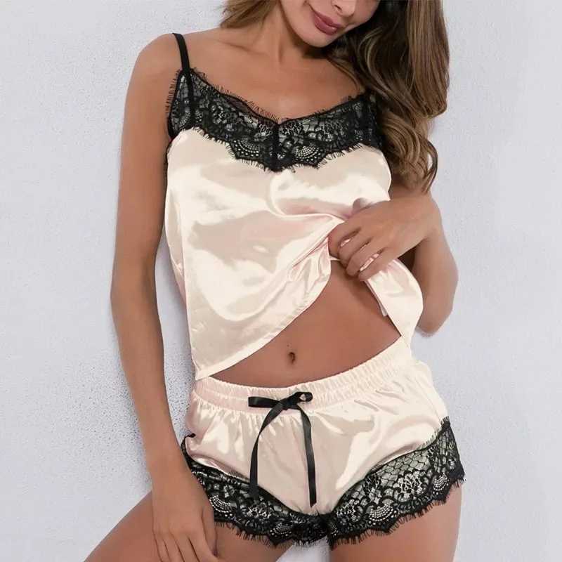 Womens summer pajamas sexy sleeveless pajama set lace suspender shorts homewear twopiece set romantic sexy sleepwearT251014