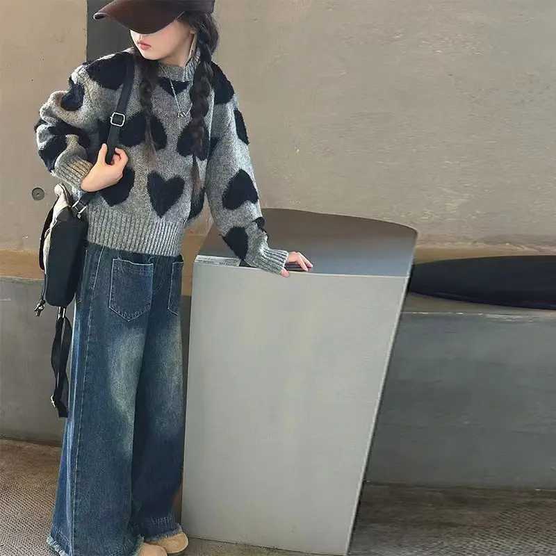 s Autumn Winter 2025 Korean Style Heart Print Knit Sweater s Pullover Trendy W251014