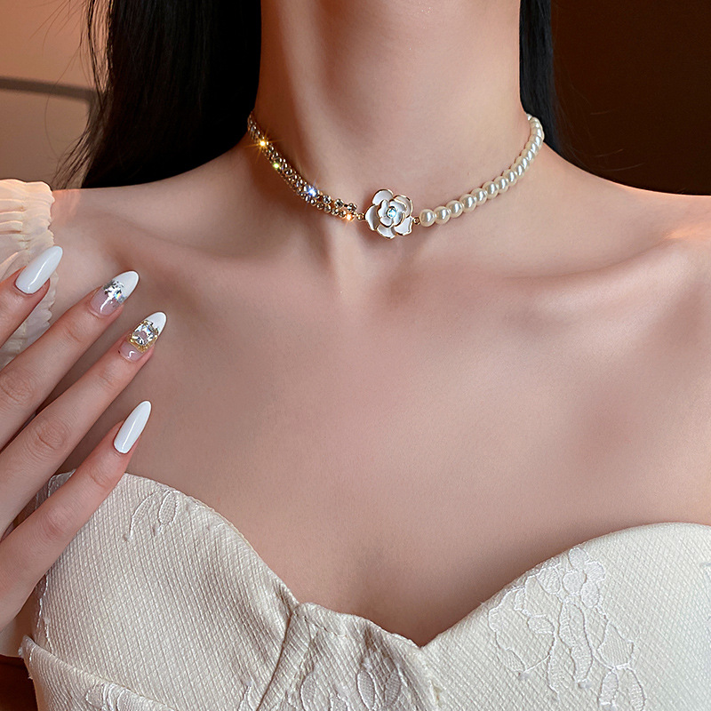Real Gold Plated Fashion Design Pearl Inlaid Dia Flower Double Necklace Collarbone Chain Sweet Style 2023 Women - view 5