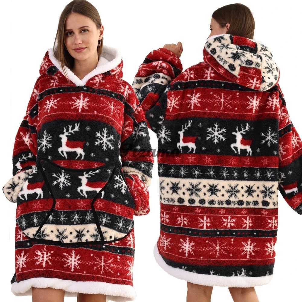 Adult Women Men Oversized Wearable TV Blankets With Full Sleeve Halloween Christmas Cosplay Costume Hooded Sweatshirts Warm Soft Y251013