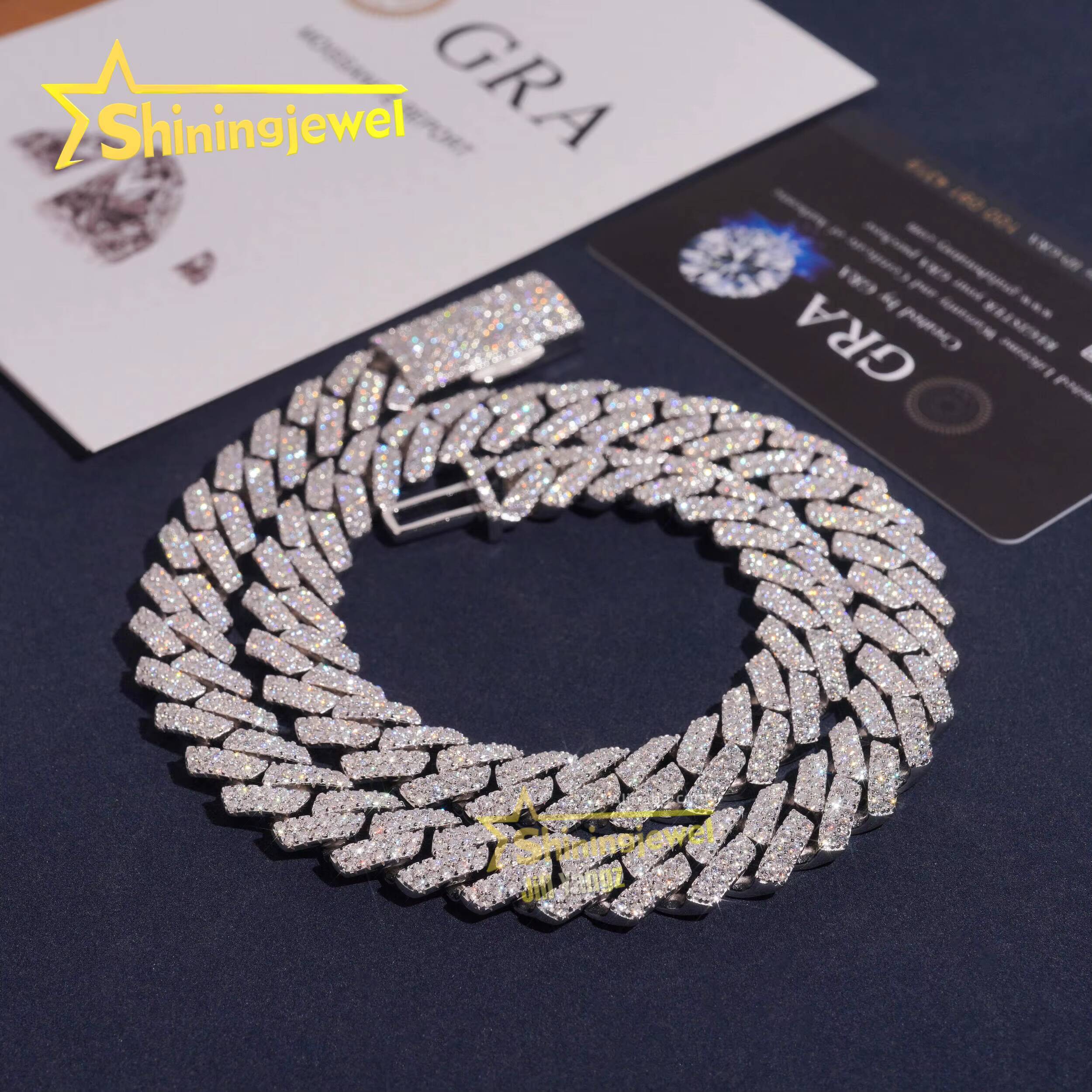 PROMOTION 13mm VVS D Color Moissanite Cuban Chain Cheap 925 Sterling Silver Gold Plated Hip Hop Cuban Link Chain